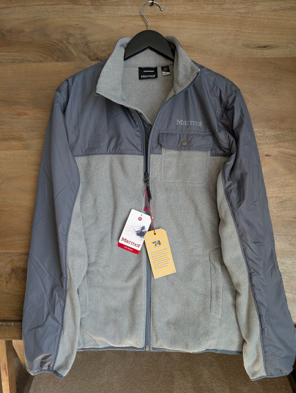Marmot Tech Sweater Mens Large Gray Storm Heather Fleece Long Sleeve Zip Up NWT